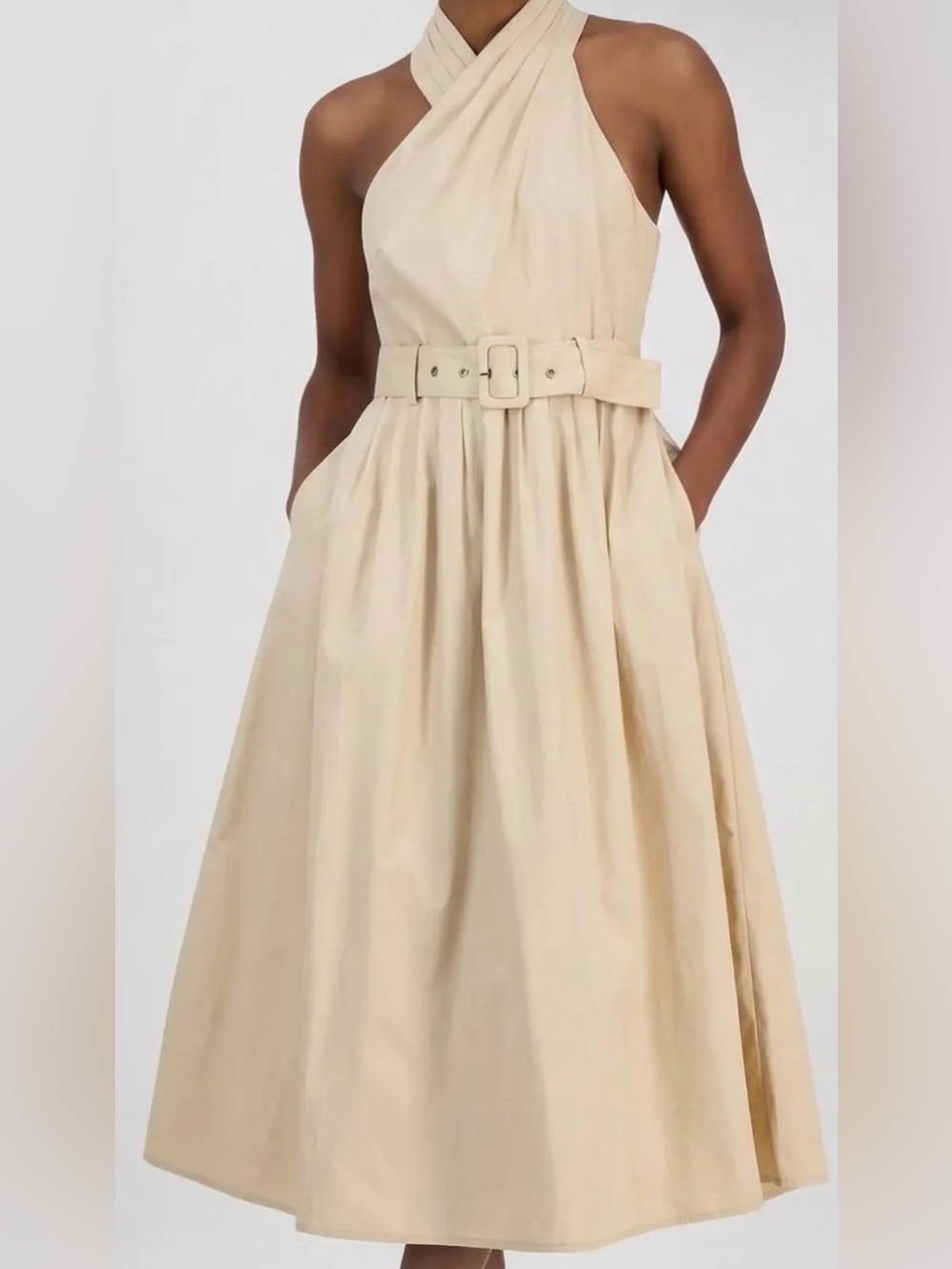 NWT RACHEL Rachel Roy Halter-Neck Belted Maxi Dress in Beige